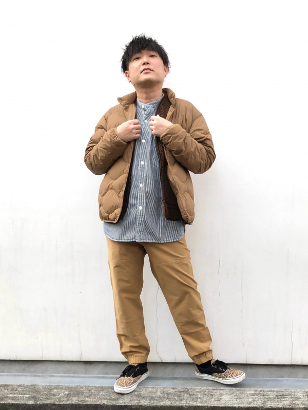 ヒッコリーオーバーサイズスタンドカラーシャツ（長袖）（メンズ）の