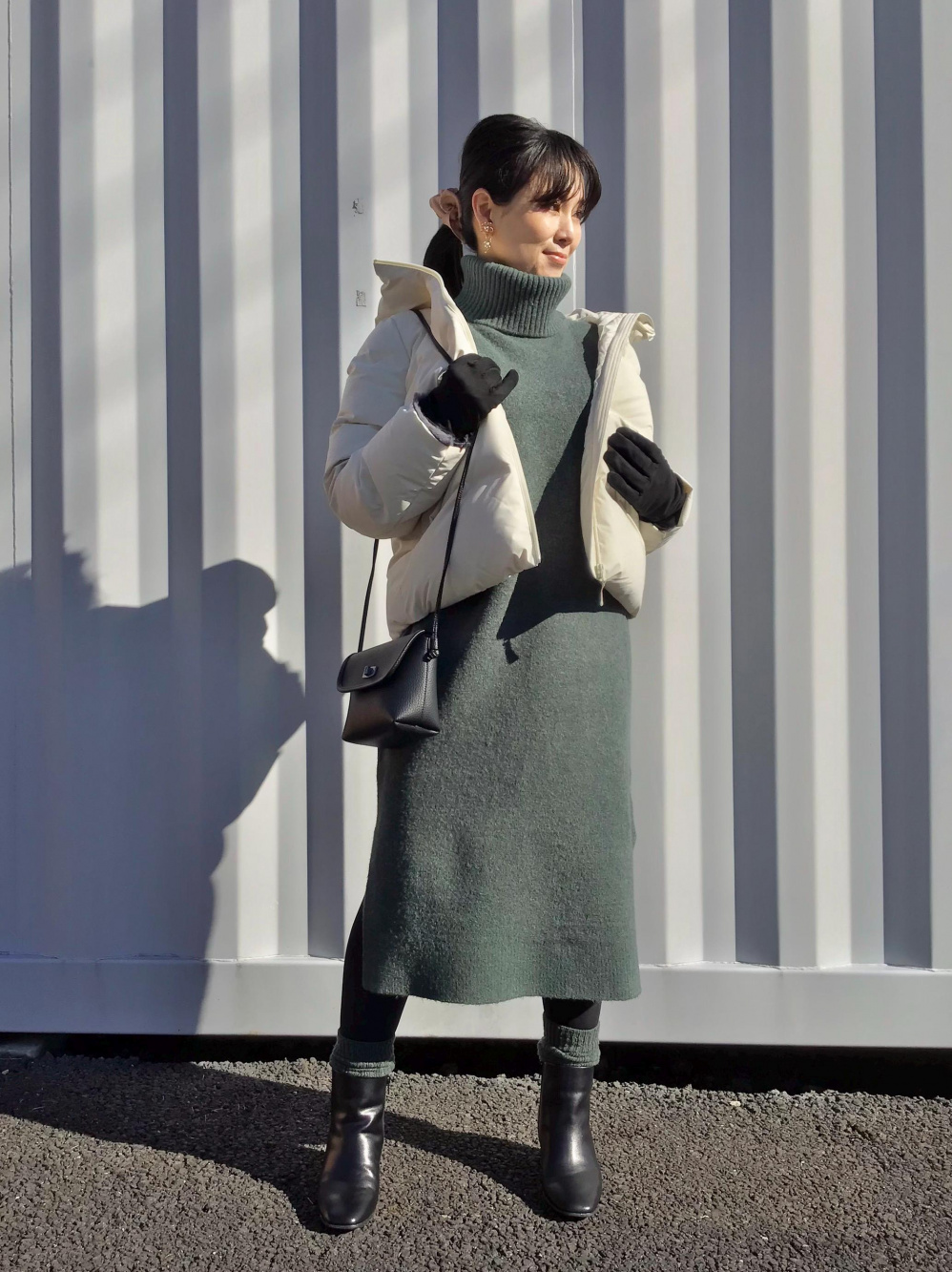 スフレヤーンタートルネックワンピース（長袖）、ソフトボアフリースV