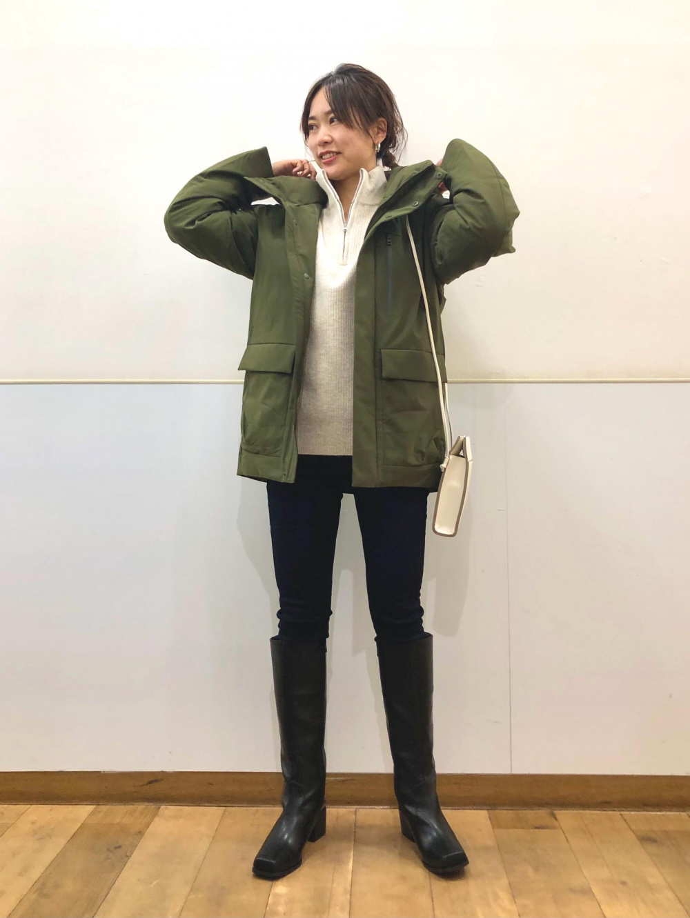 ヒートテックバレエネックT（レース・8分袖）、スフレヤーンハーフ