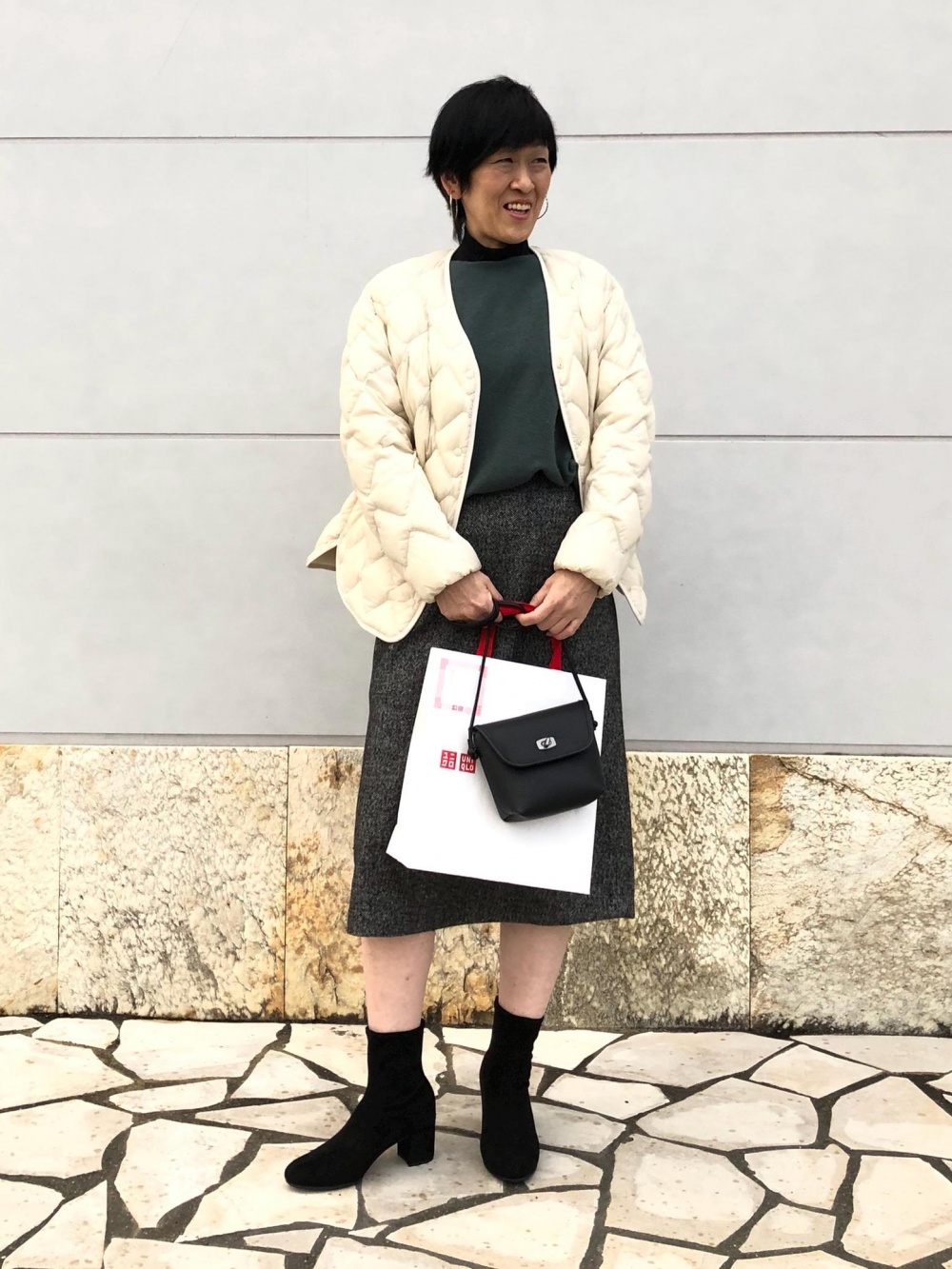 ヒートテックバレエネックT（レース・8分袖）、スフレヤーンハーフ