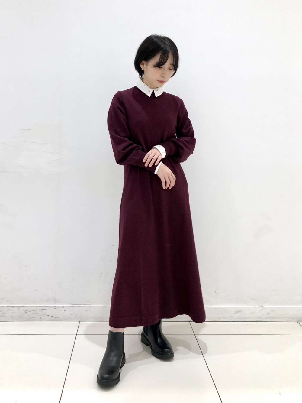 メリノブレンドAラインワンピース（長袖）」の着用コーディネート