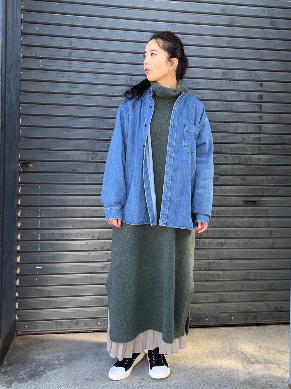 スフレヤーンタートルネックワンピース（長袖）、ソフトボアフリースV