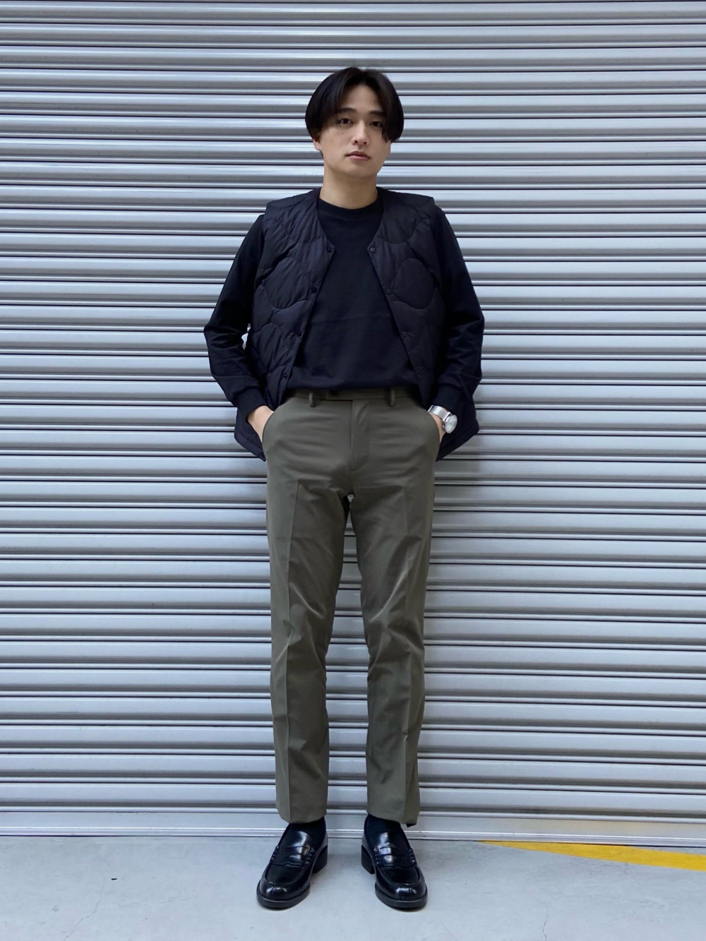 デニムオーバーサイズスタンドカラーシャツ（長袖）、スマートアンクル