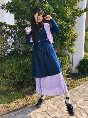 ユニクロ公式 | GIRLS ギャザーデニムワンピース（長袖）