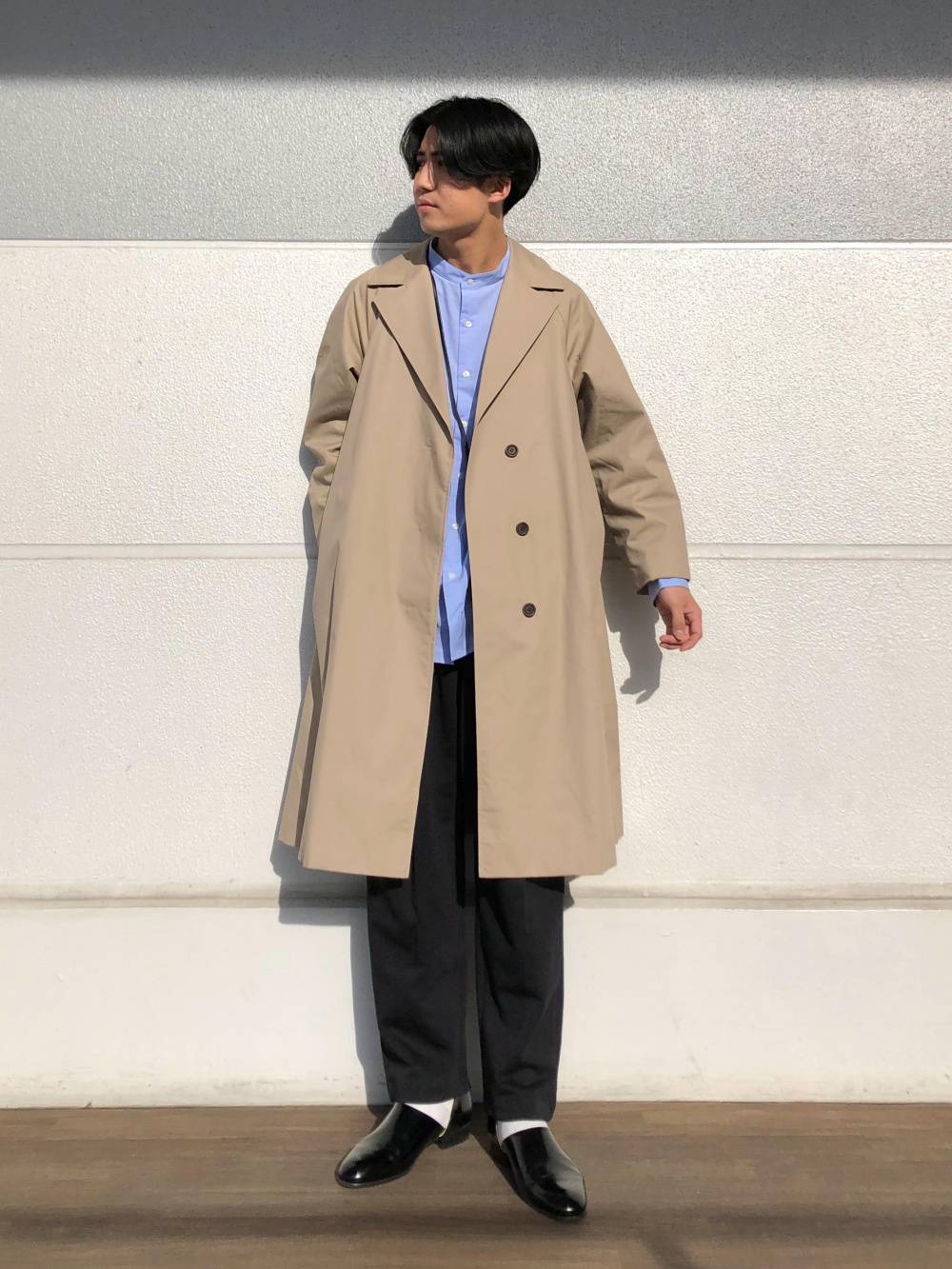 エクストラファインコットンブロードスタンドカラーシャツ（長袖