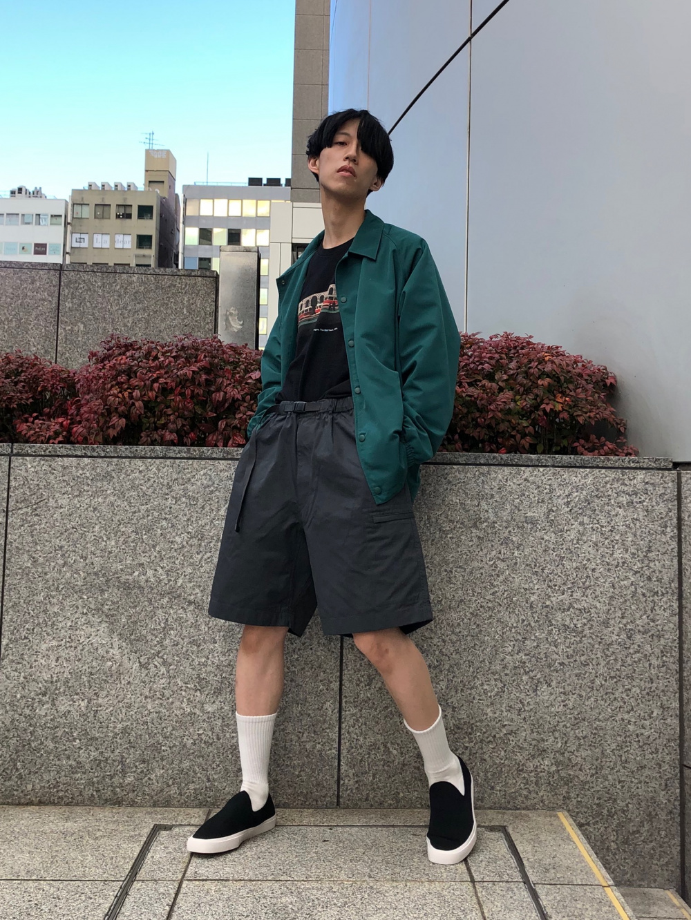 JieDa GABARDINE OVER SKATE SHORT BLACK 1 - ショートパンツ