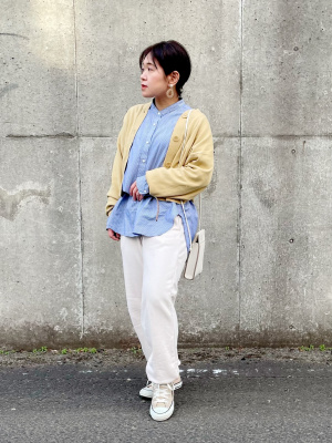 美品 プランテーション コットンゆったりシャツ 水色ストライプ系 スタンドカラー セール】 〈手洗い可能〉パウダリー 割繊 スタンドカラー