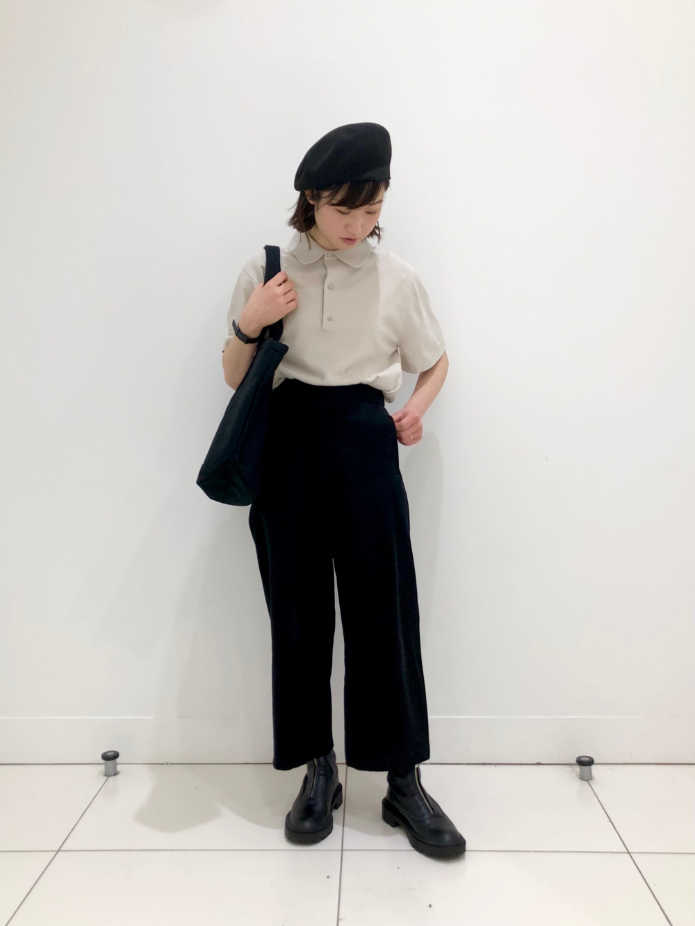 ストライプギャザーワンピース 長袖 ガウチョパンツ の着用コーディネート ユニクロ