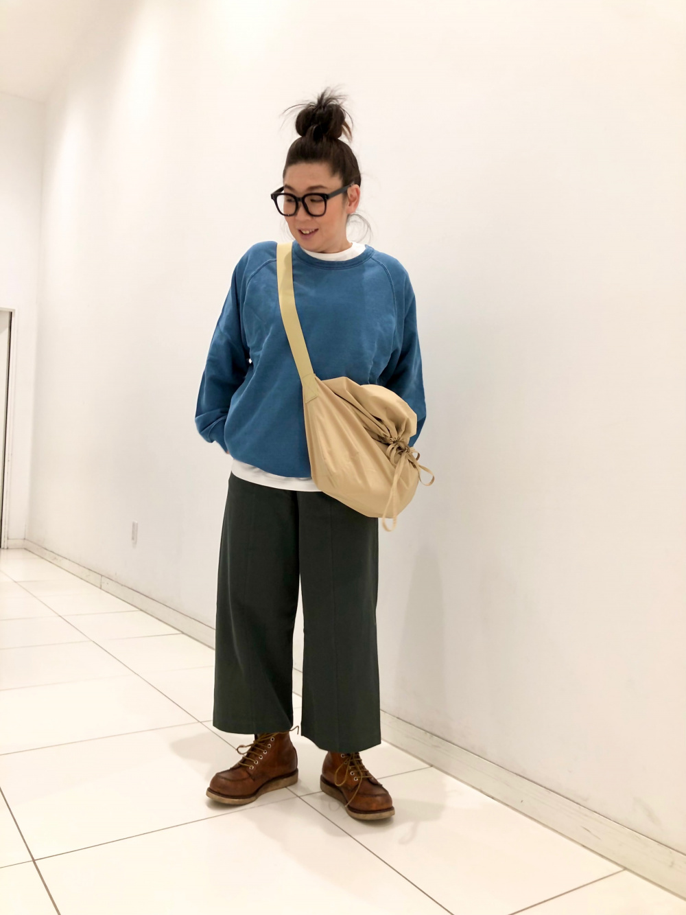 ストライプギャザーワンピース 長袖 ガウチョパンツ の着用コーディネート ユニクロ