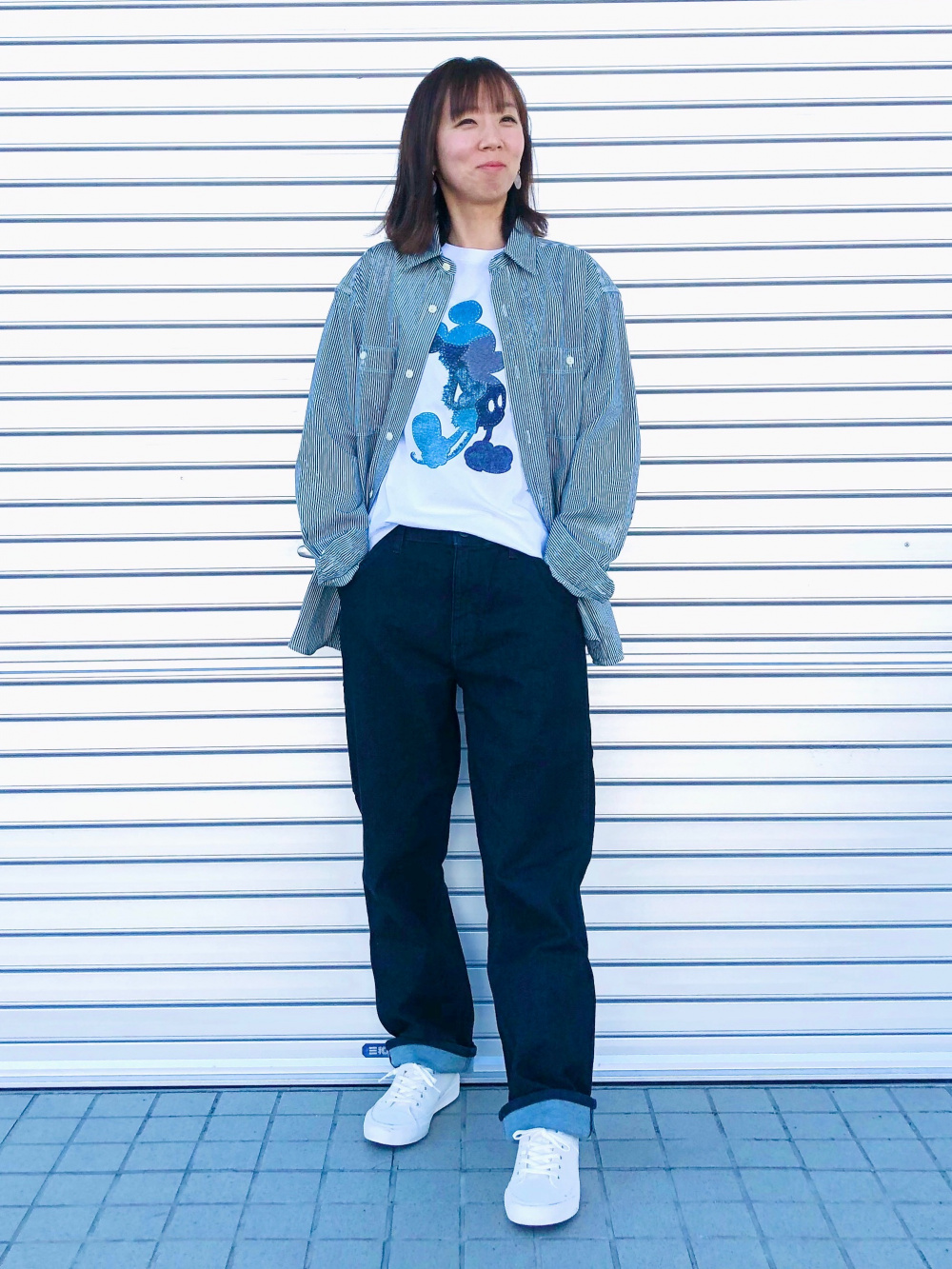 ヒッコリーワークシャツ 長袖 の着用コーディネート ユニクロ