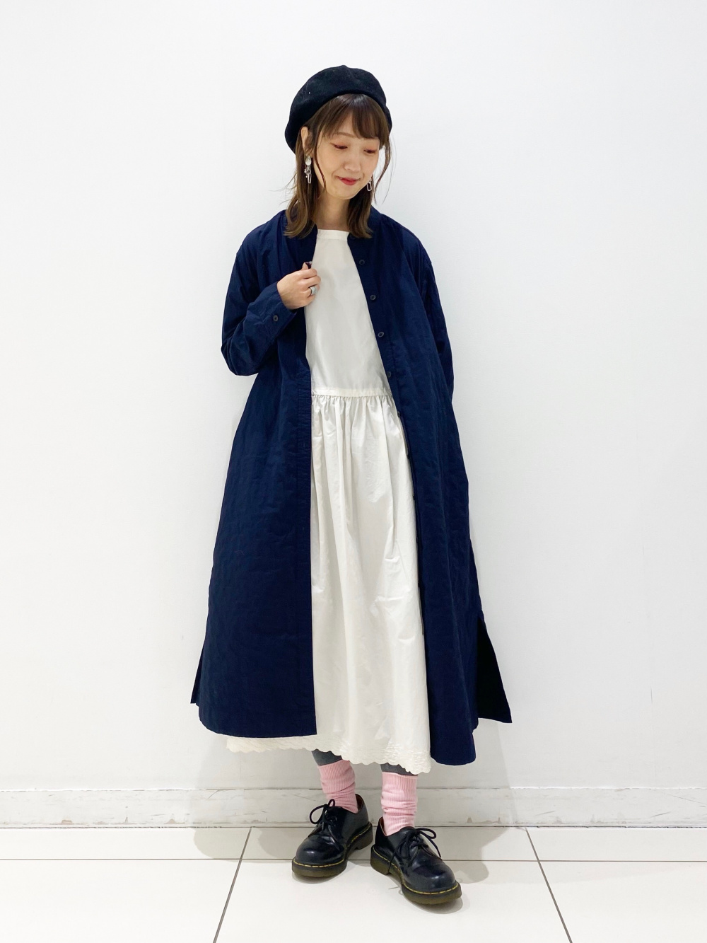 コットンギャザーワンピース 7分袖 キルティングコート の着用コーディネート ユニクロ