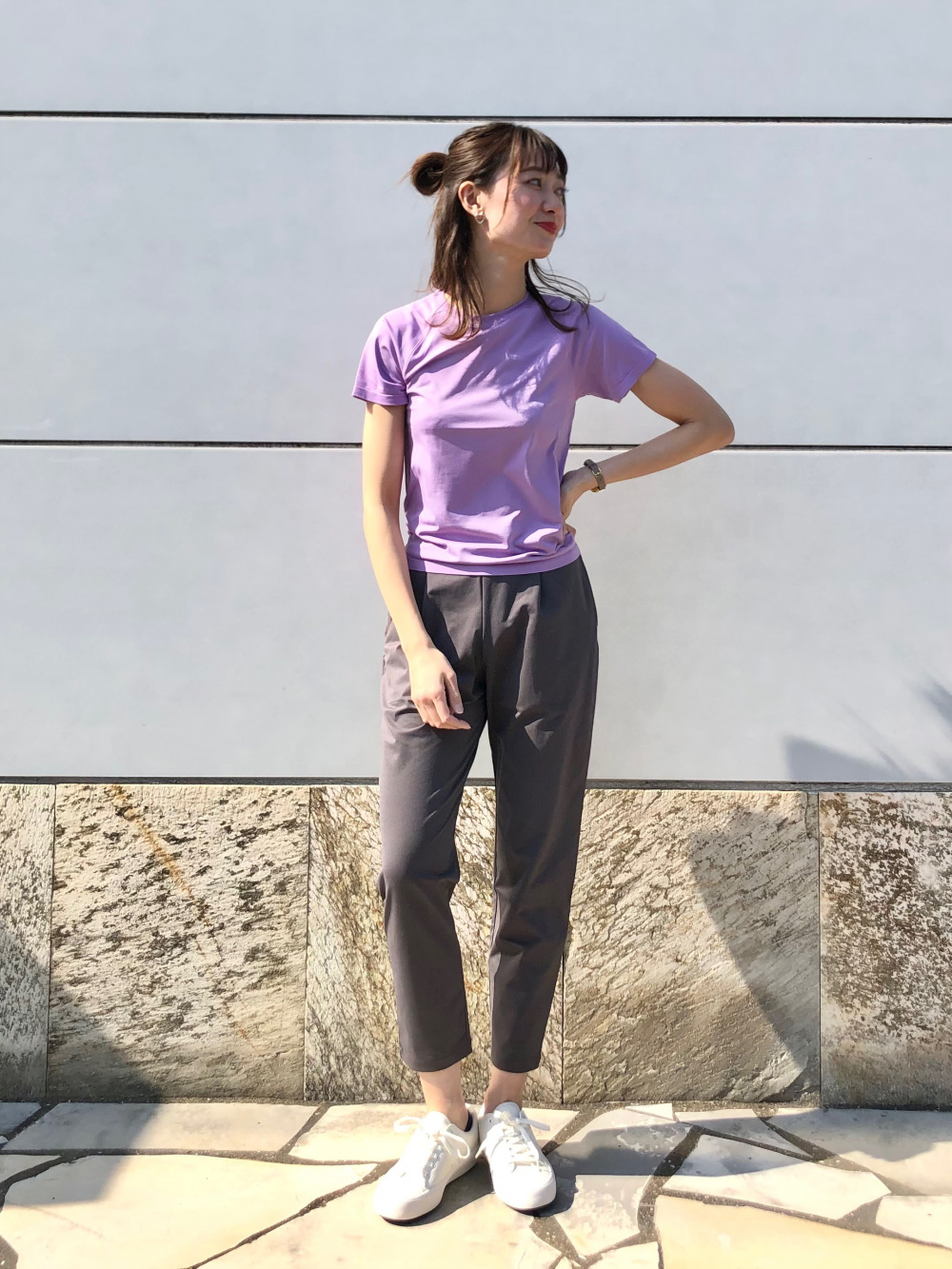 エアリズムマッピングクルーネックt 半袖 ウルトラストレッチアクティブエアリーテーパードパンツ 丈標準60 62cm の着用コーディネート ユニクロ