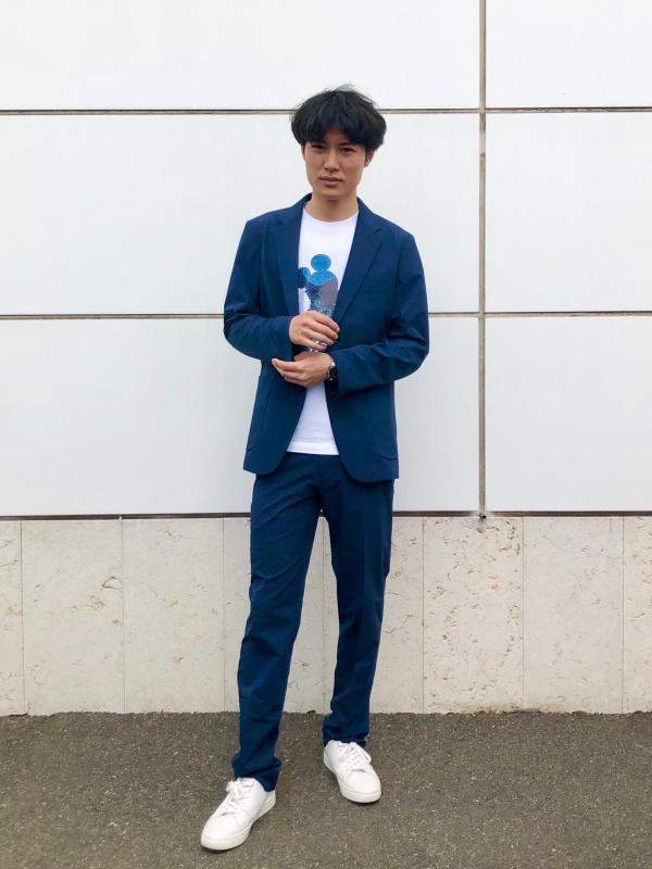 ユニクロ セットアップ スーツ シアサッカー 感動 ネイビー XL