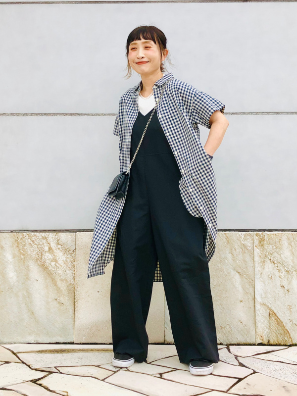 GIRLS ギンガムチェックシャツワンピース（半袖）の着用コーディネート  