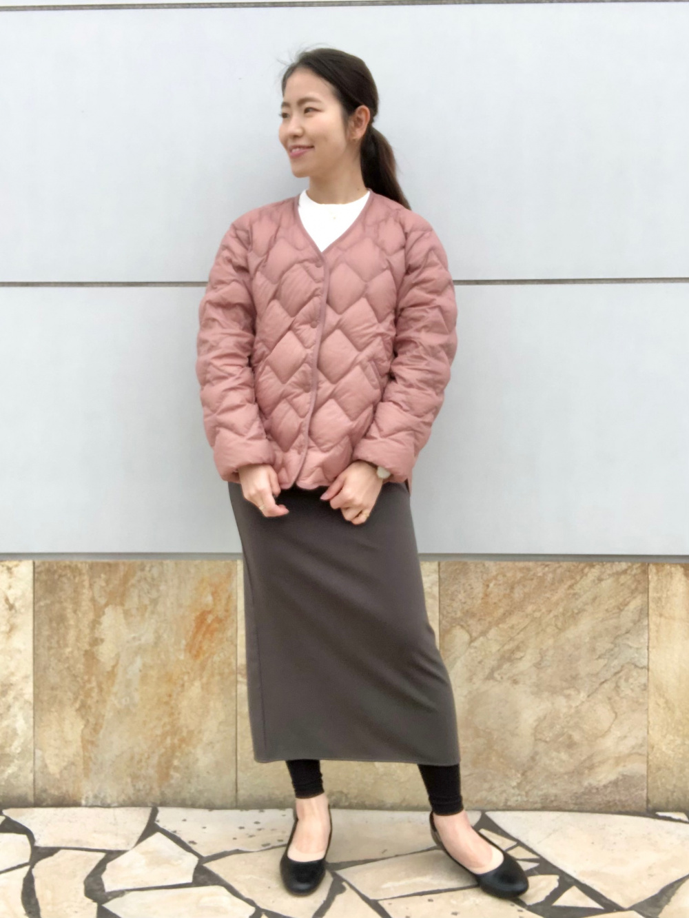 コットンaラインシャツワンピース 長袖 標準丈 111 121cm ヒートテックレギンス 10分丈 の着用コーディネート ユニクロ