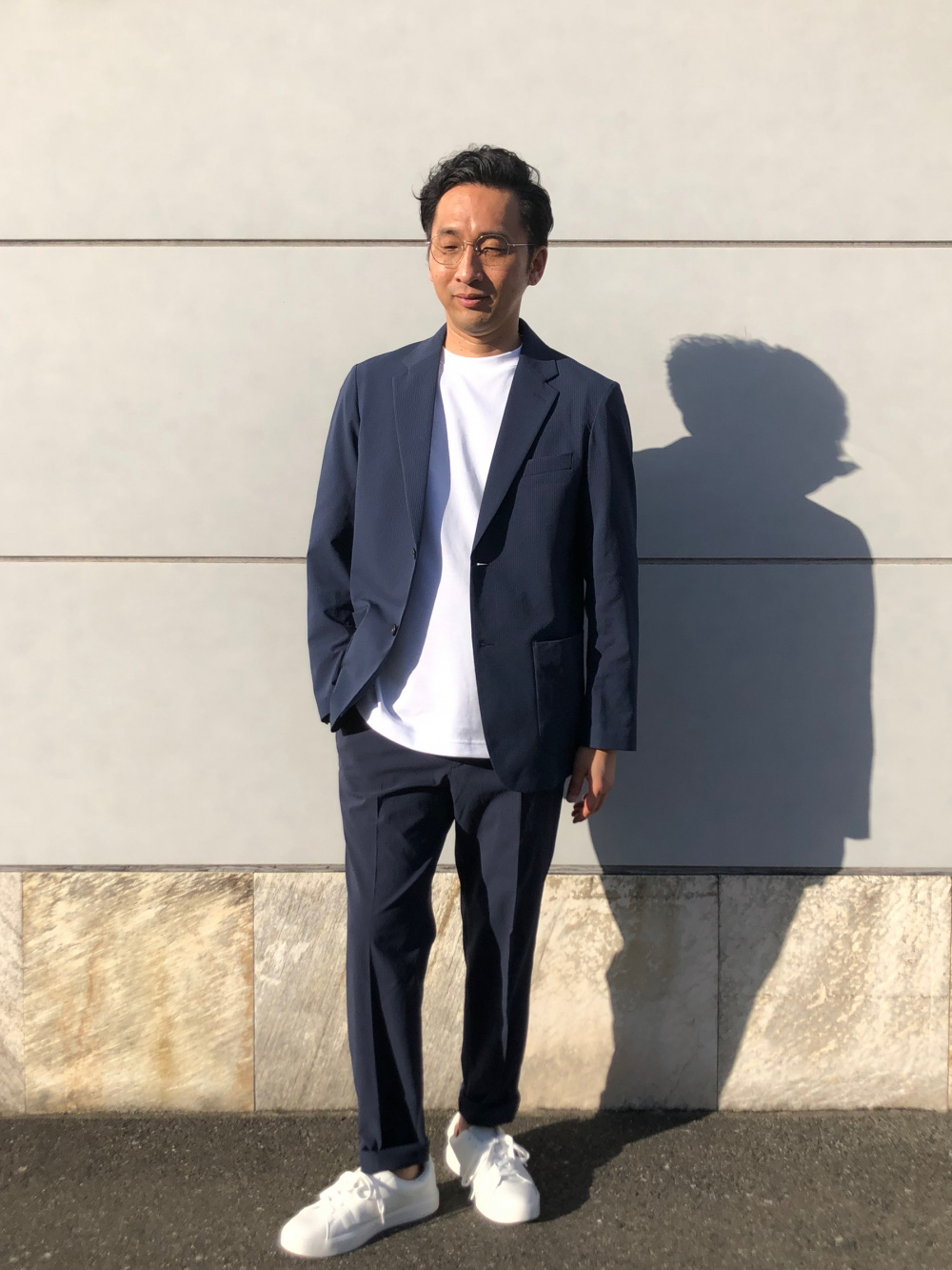 1回着用 美品 ユニクロ 感動ジャケット（シアサッカー) セットアップ XL 1回着用 美品 ユニクロ 感動ジャケット（シアサッカー
