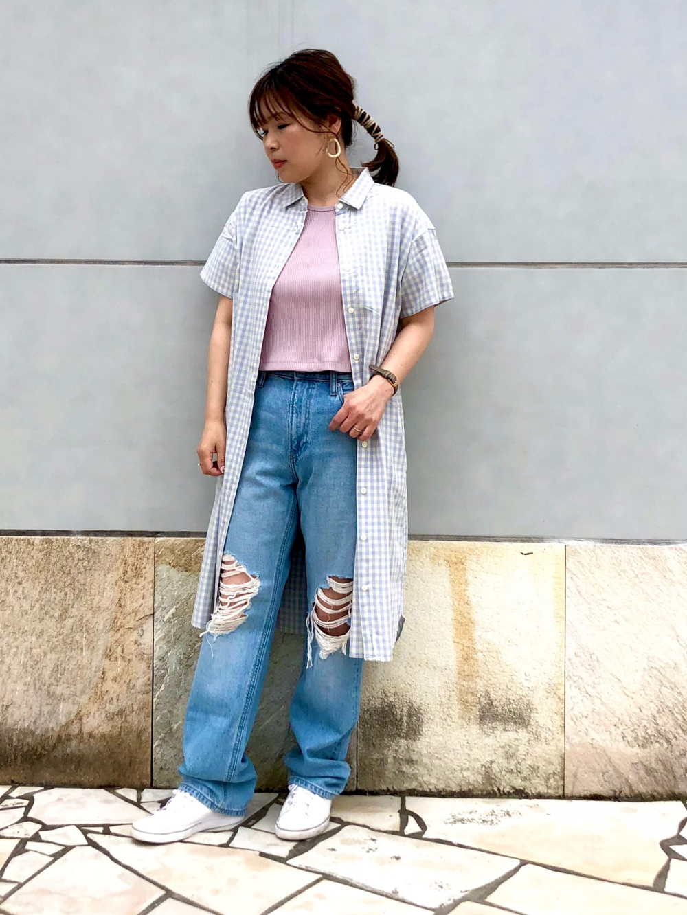 Girls ギンガムチェックシャツワンピース 半袖 ディズニー メモリーズ Ut グラフィックtシャツ 半袖 レギュラーフィット の着用 コーディネート ユニクロ