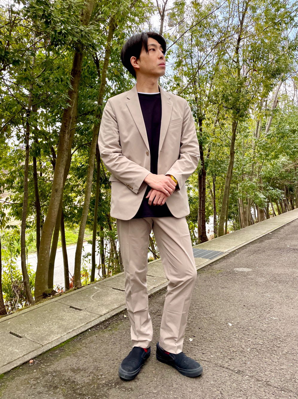 ユニクロ 感動ジャケット 感動パンツ セットアップ スーツ 上下 ベージュ XL UNIQLO ユニクロ 感動ジャケット 感動パンツ スーツ ベージュ