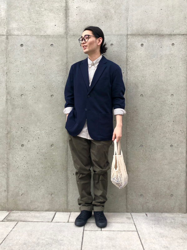 ユニクロ＋J　オーバーサイズシャツジャケット　セットアップ　ネイビー オーバーサイズボーダーTシャツ（5分袖）、感動シャツジャケット