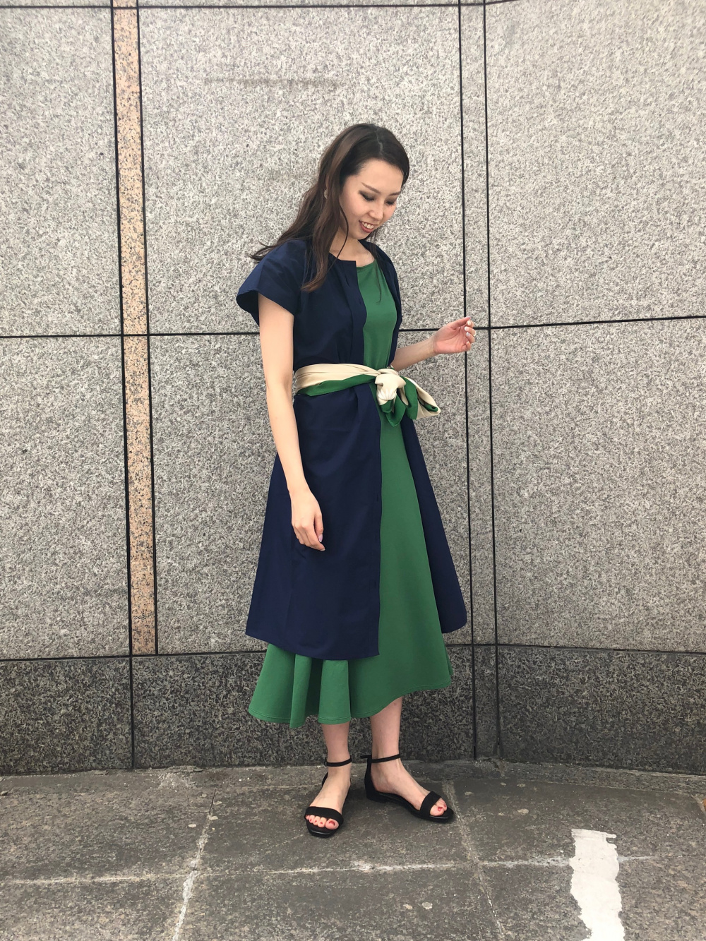 ★ChicLine★ カラーシャツフレアベルトワンピース rienda シャツワンピース オーバーカラーZIPフレアワンピース