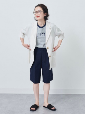 リネンバミューダパンツ(S BEIGE): パンツanuans