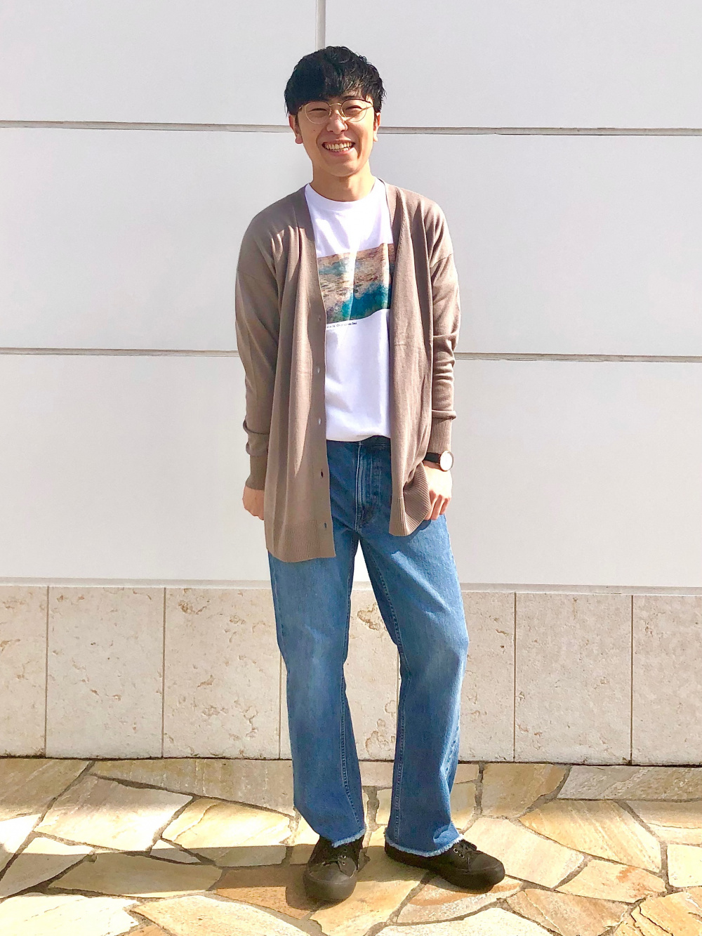 Uvカット ネックロングカーディガン 長袖 の着用コーディネート ユニクロ