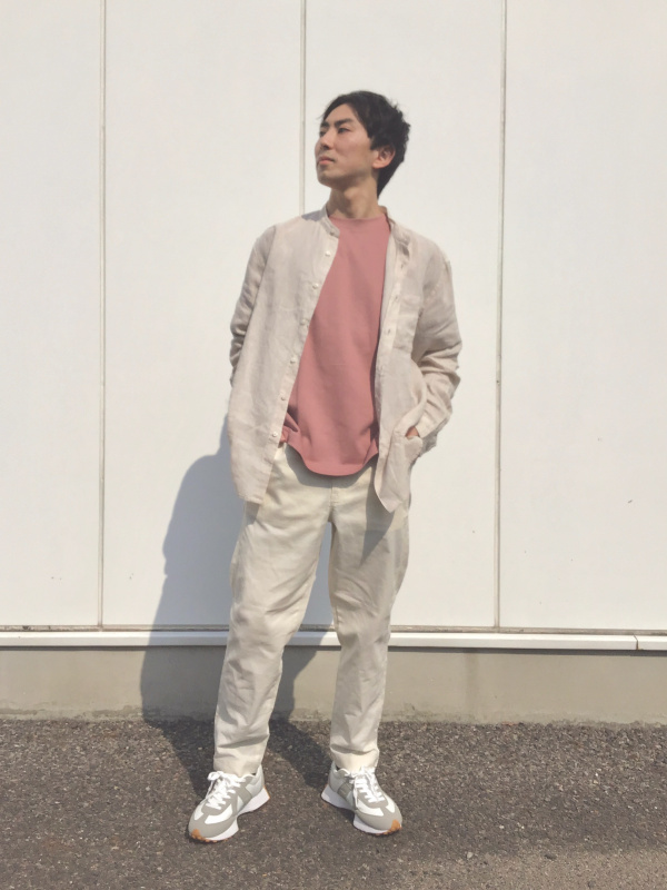 プレミアムリネンスタンドカラーシャツ（長袖）のコーディネート・着用