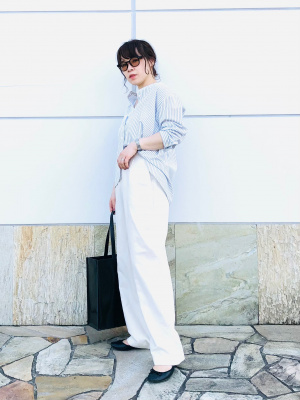 ユニクロ公式 | リネンブレンドストライプバンドカラーシャツ（7分袖）