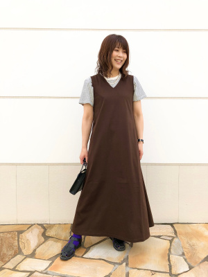 コットンワンピース　7/8 120/131cm andme（アンドミー） ワンピース ワッシャーコットンAライン長袖ロング