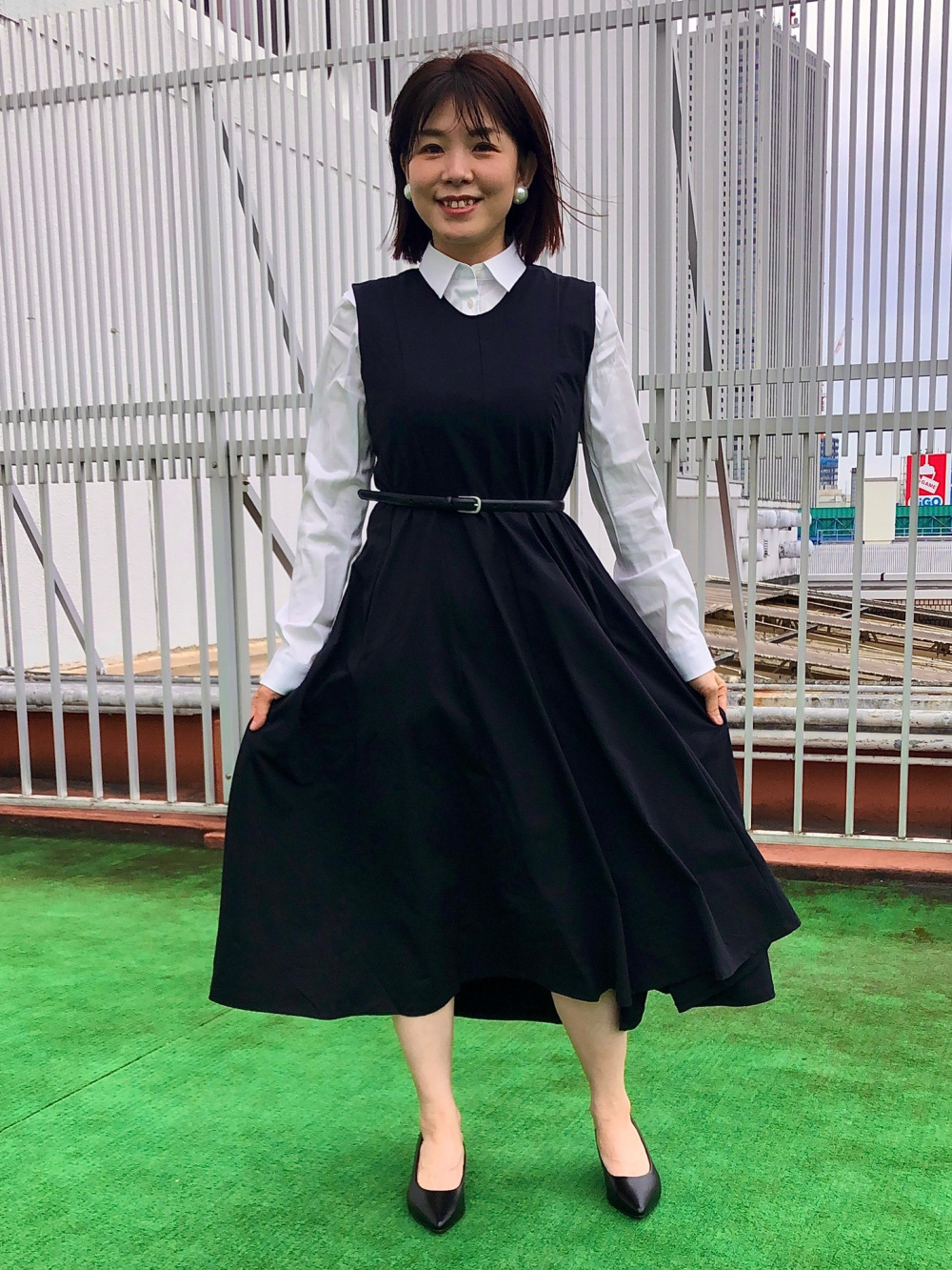 ウルトラストレッチフレアロングワンピース（ノースリーブ