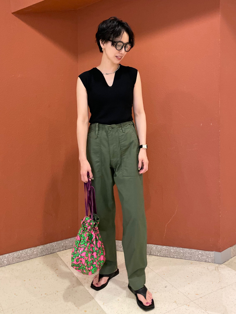 Uvカットペーパーハット コンフィールタッチトングサンダル の着用コーディネート ユニクロ