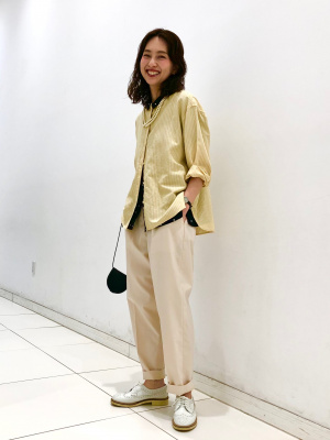 きゅ@ページ ユニクロ公式 | リネンブレンドストライプバンドカラーシャツ（7分袖）