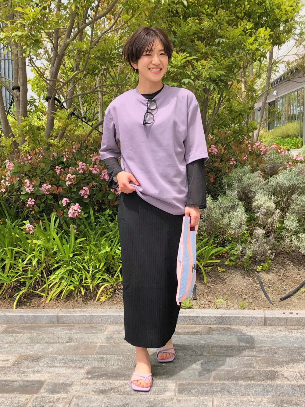 3Dリブバックスリットスカート（セットアップ可能）」の着用