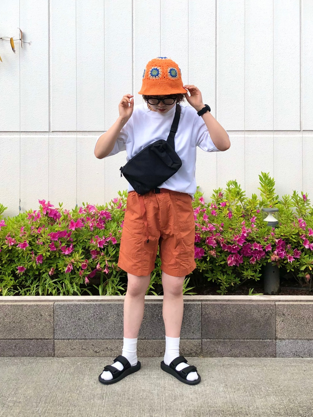 ナイロンギアショートパンツ 丈18 5 22cm の着用コーディネート ユニクロ