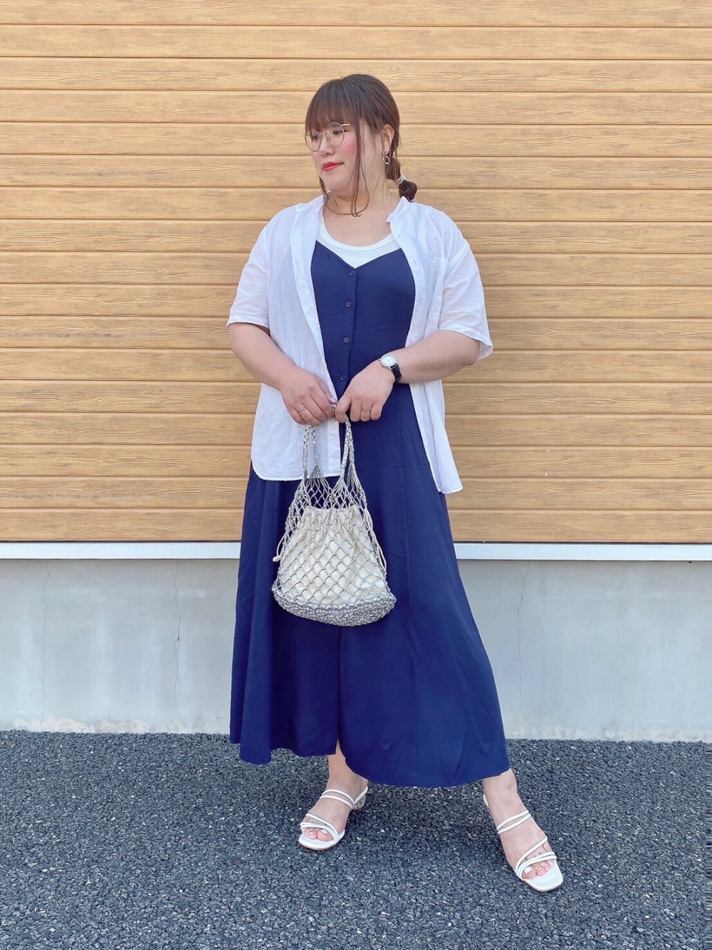 リネンコットンスタンドカラーシャツ 半袖 の着用コーディネート ユニクロ