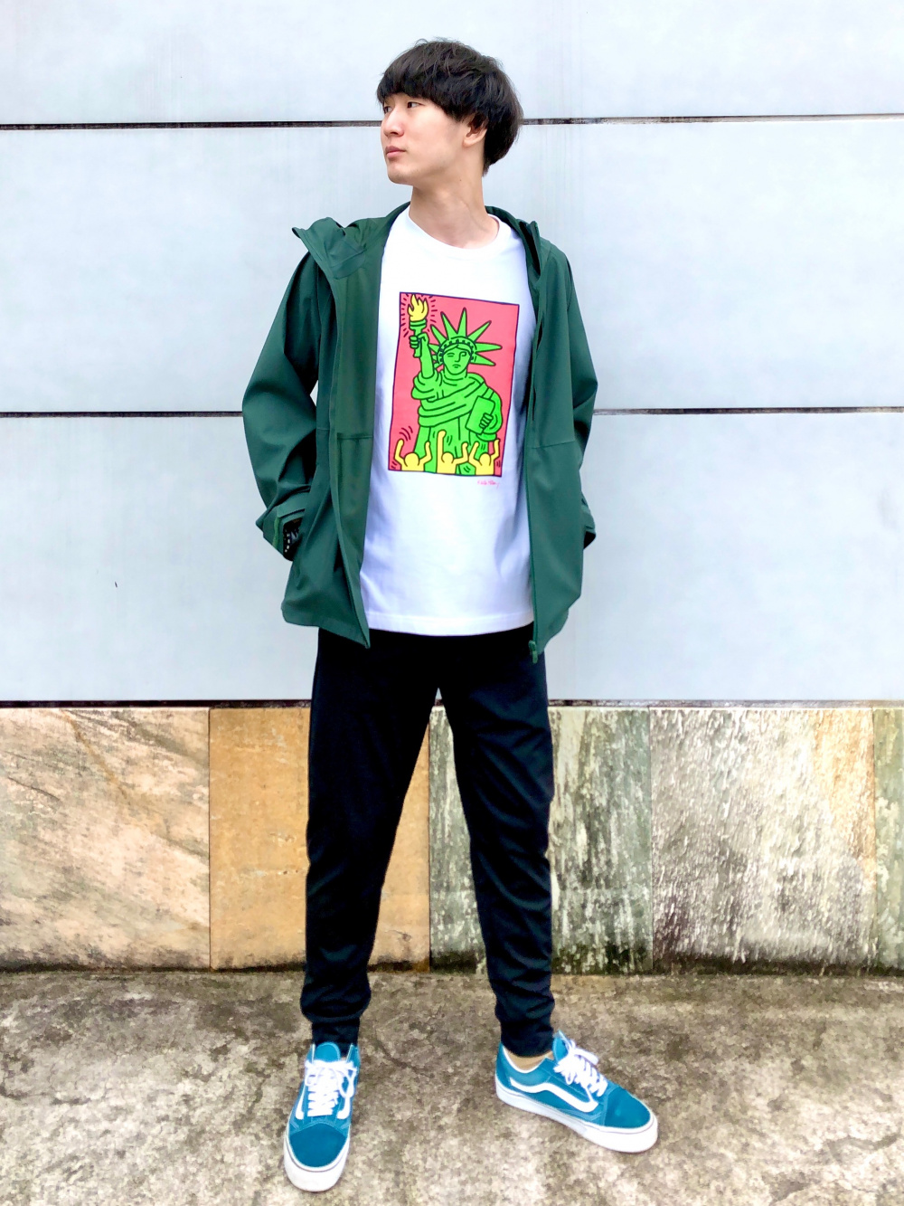 ウルトラストレッチドライスウェットパンツ 丈標準67 5 73 5cm ブロックテックパーカ 3dカット の着用コーディネート ユニクロ