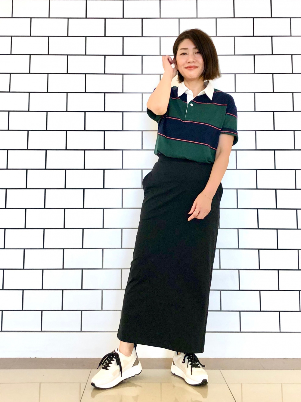 ラガーポロシャツ 半袖 タックテーパードパンツ の着用コーディネート ユニクロ