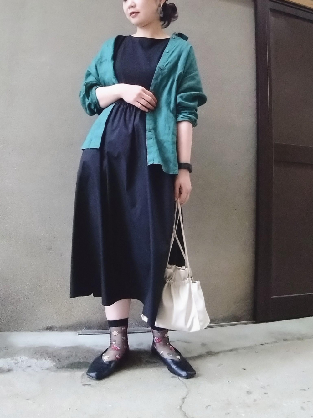 コンビネーションフレアワンピース 半袖 標準丈 111 122cm の着用コーディネート ユニクロ