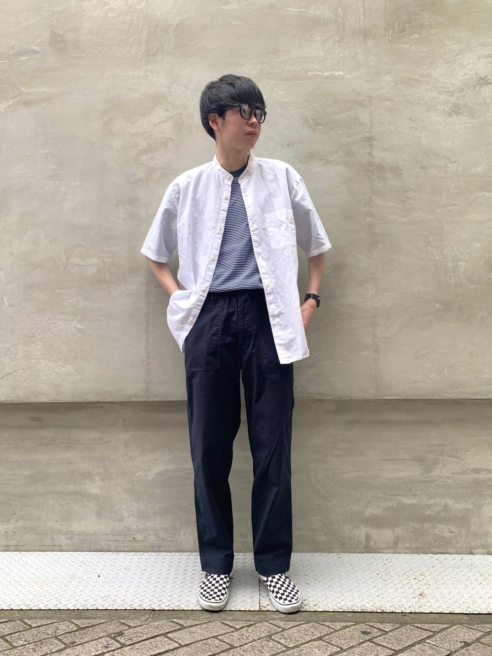 ユニクロ】リネンコットンスタンドカラーシャツ（長袖）UNIQLO