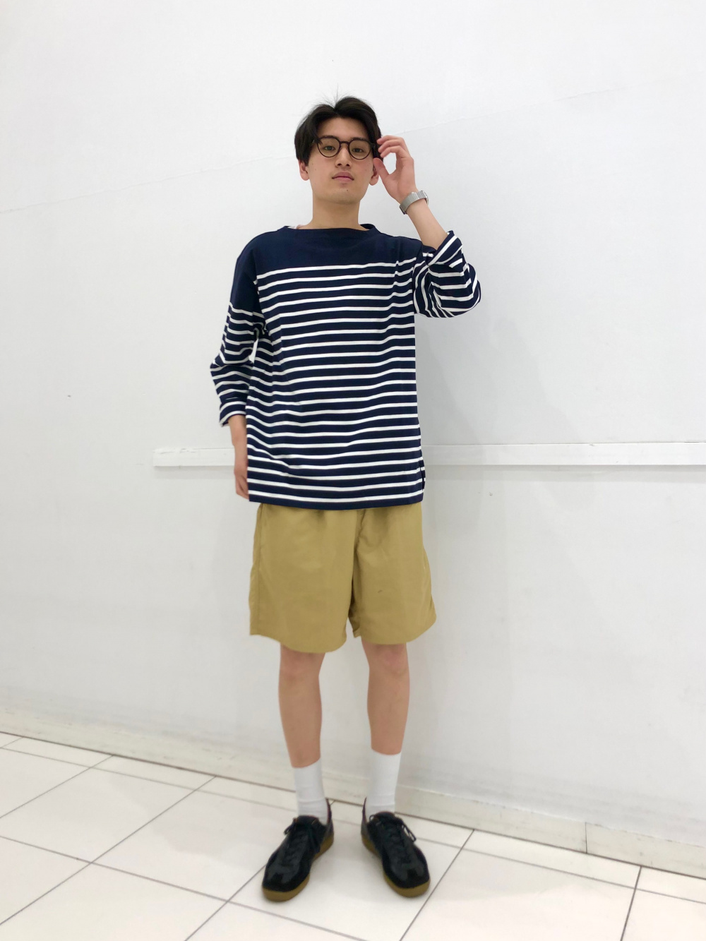 ボーダーオーバーサイズt 長袖 スイムアクティブショーツ 丈16 19 5cm の着用コーディネート ユニクロ