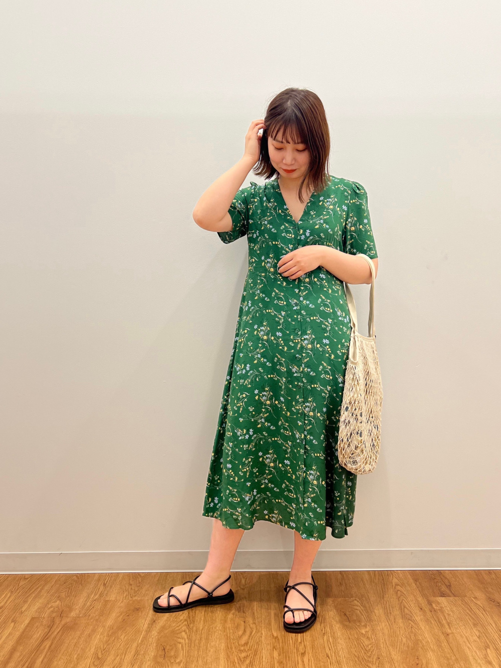 Girls スムースコットンワンピース ノースリーブ ポール ジョー メッシュバッグ の着用コーディネート ユニクロ