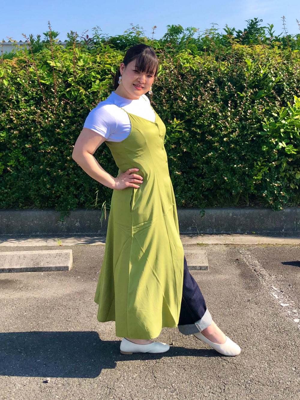 キャミソールフレアワンピース（標準丈・116～126cm）、クルーネックT 