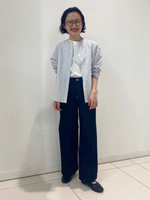 きゅ@ページ ユニクロ公式 | リネンブレンドストライプバンドカラーシャツ（7分袖）