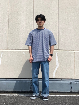 ユニクロ公式 | オーバーサイズボーダーTシャツ（5分袖）