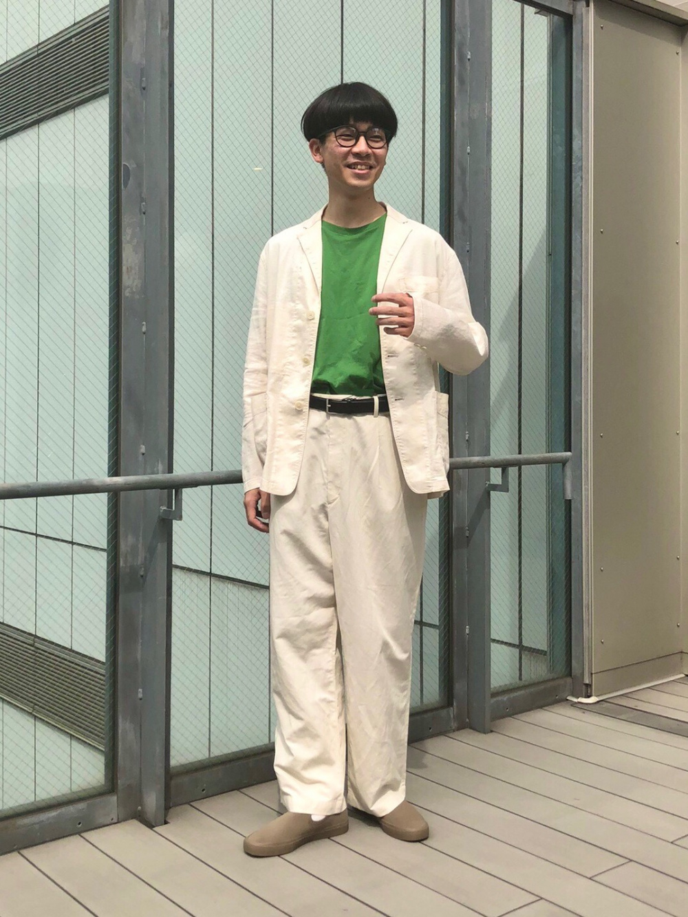 オックスフォードオーバーサイズプルオーバー 半袖 リネンブレンドジャケット の着用コーディネート ユニクロ