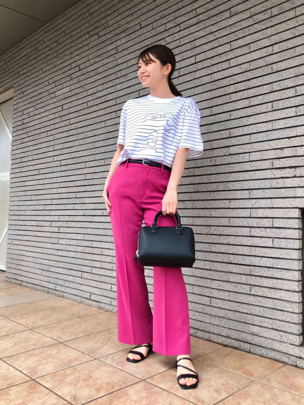 ユニクロ　ドレープフレアパンツ（丈標準68～70cm）5枚セット　新品未使用 オーバーサイズボーダーTシャツ（5分袖）、ドレープフレアパンツ