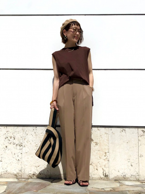 ollun タックワイドパンツ ブラウン MS きりまる