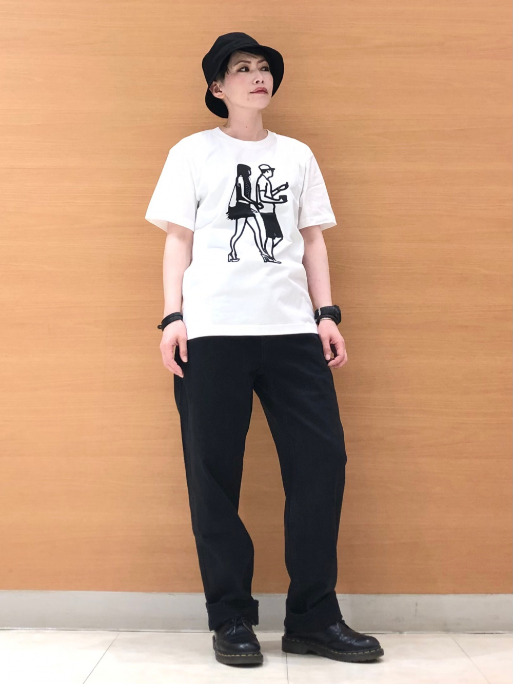 GIRLS ボーダーチュニックTシャツ（長袖）、オーバーサイズTシャツ（7分袖）」の着用コーディネート| ユニクロ