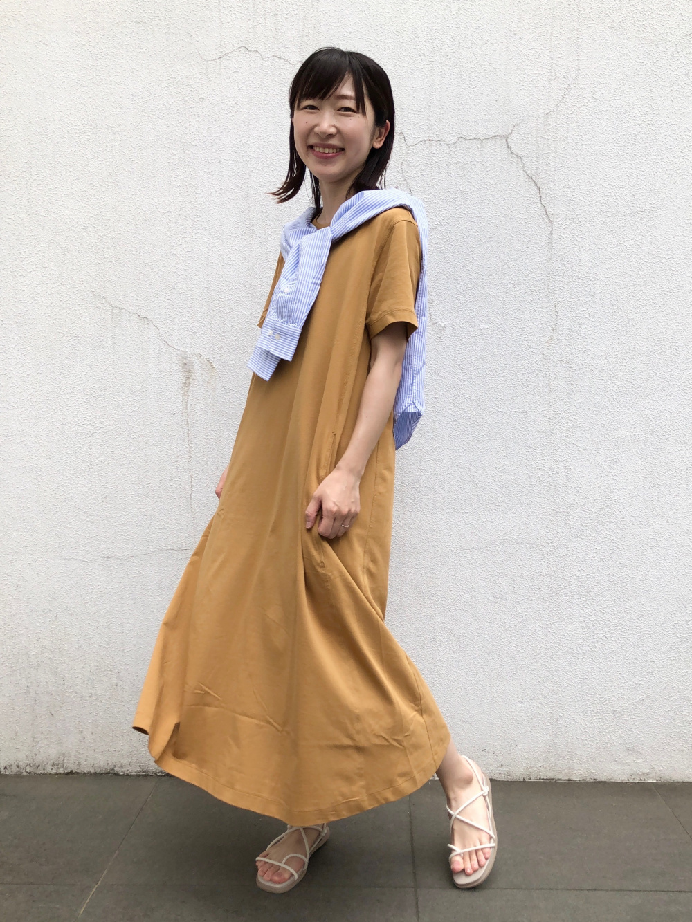 エアリズムコットンロングフレアワンピース（半袖・標準丈・113～124cm  