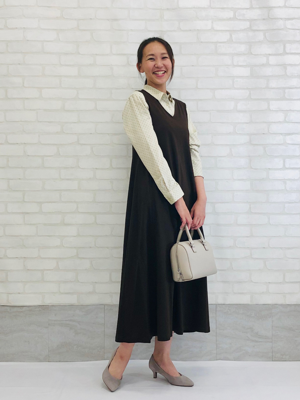 マーセライズコットンaラインワンピース ノースリーブ 標準丈 1 131cm レーヨンプリントブラウス ドット 長袖 の着用コーディネート ユニクロ